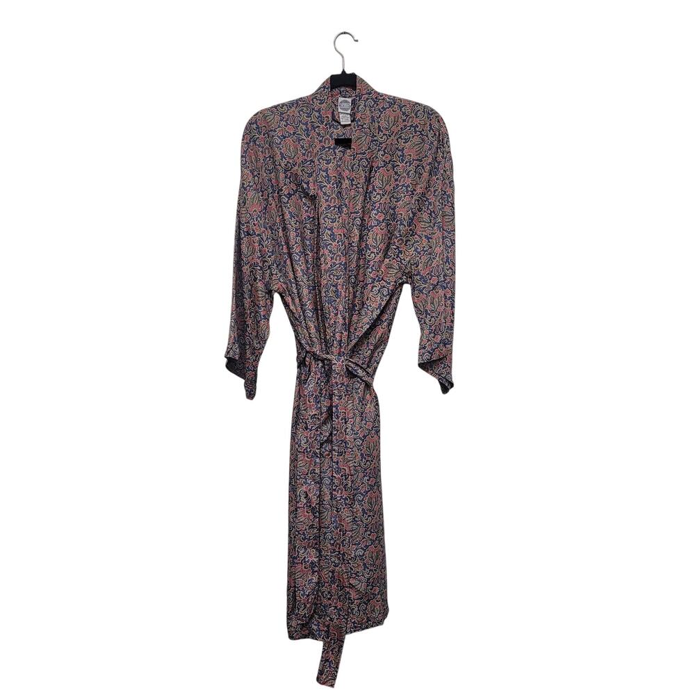 Reckless 100% Silk Robe Dress Paisley Kimono Duster Belted Pockets 90s Vintage